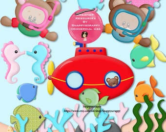Marine Clipart, Sea Life Clipart, Under the Sea Digital Scrap Kit