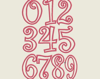 Curlz Applique Numbers Design, Numbers Applique Design, Numbers Applique Download,4 ,5 ,6 and 7 Inch Curls Applique Font Numbers.