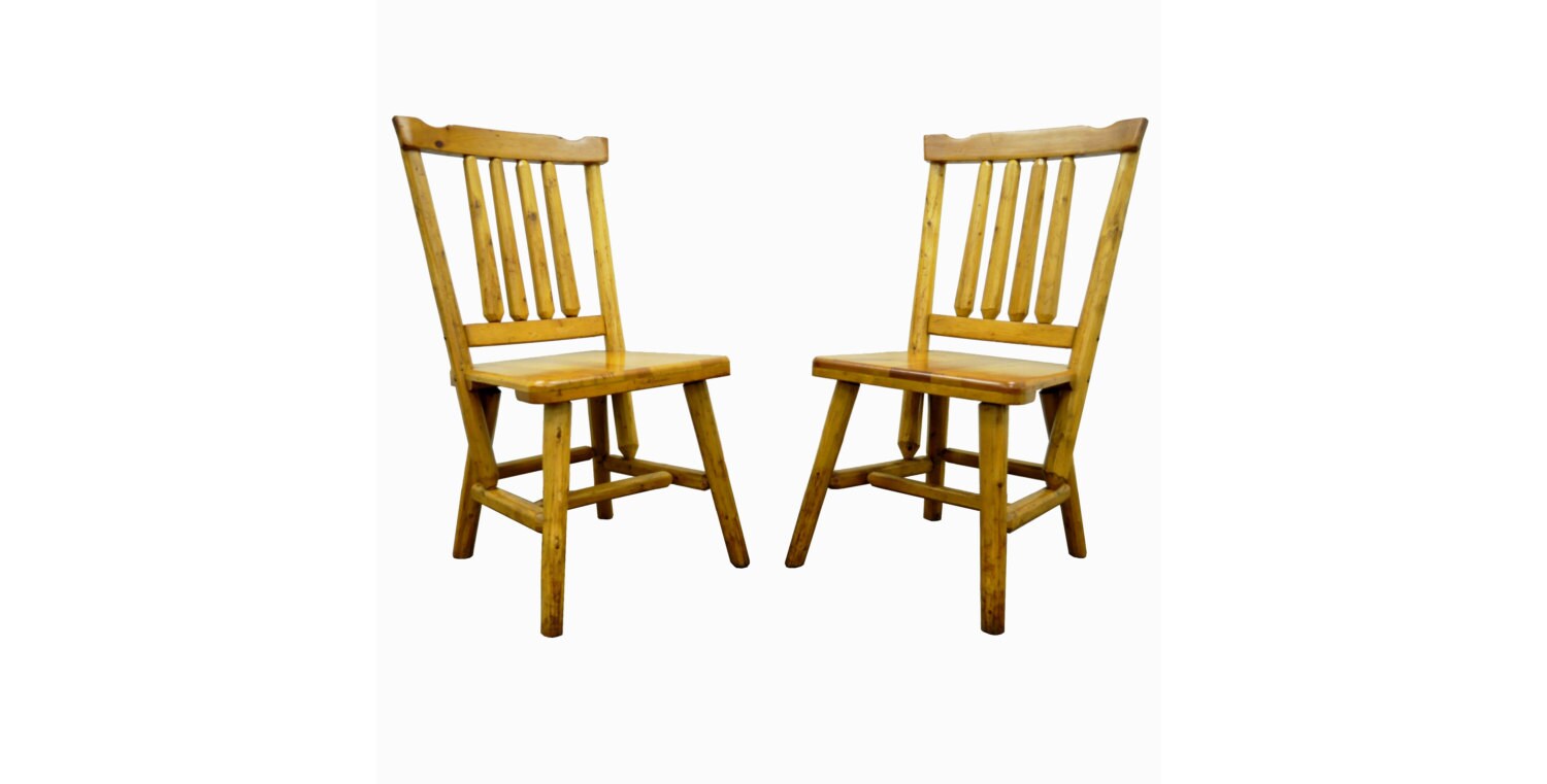 Pair Vintage Rustic Adirondack Old Hickory Style Knotty Solid Pine Dining Side Chairs Haute Juice