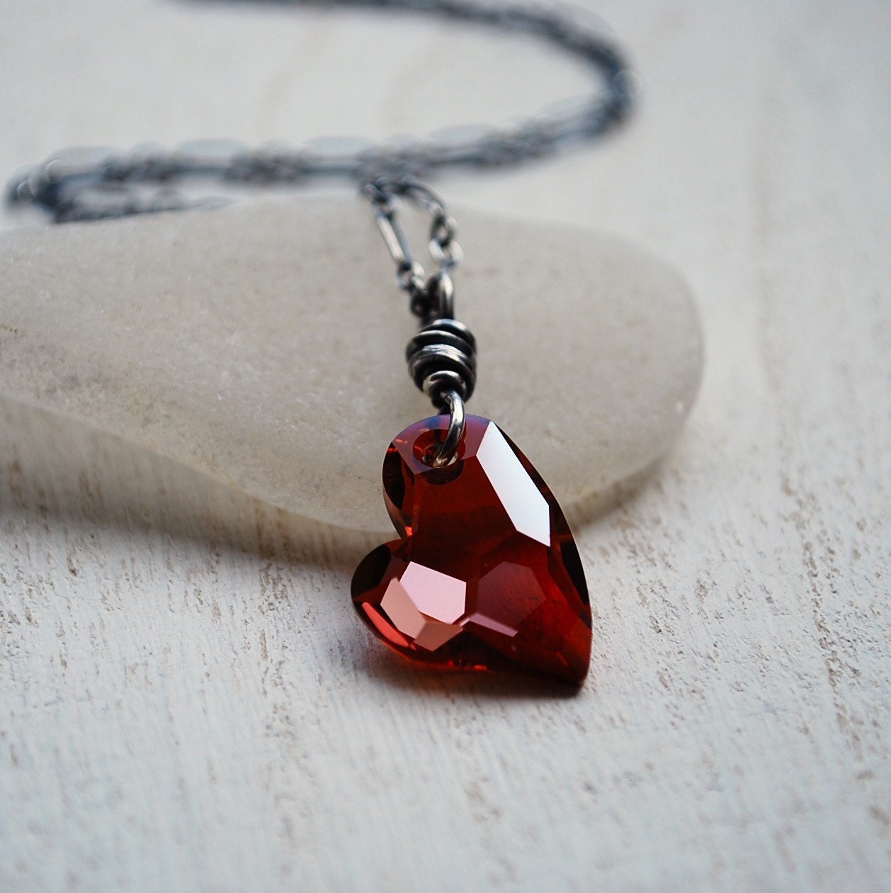 Red Crystal Heart Necklace Swarovski Crystal Necklace