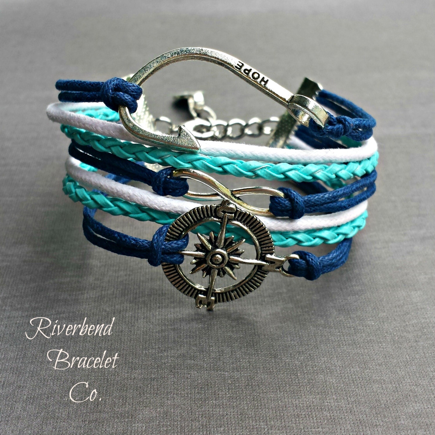 Fish Hook Bracelet Compass Bracelet by RiverbendBraceletCo on Etsy