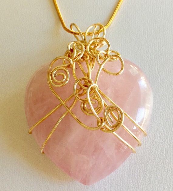 Heart shaped wrapped Rose Quartz stone by TROPICALNecklaces