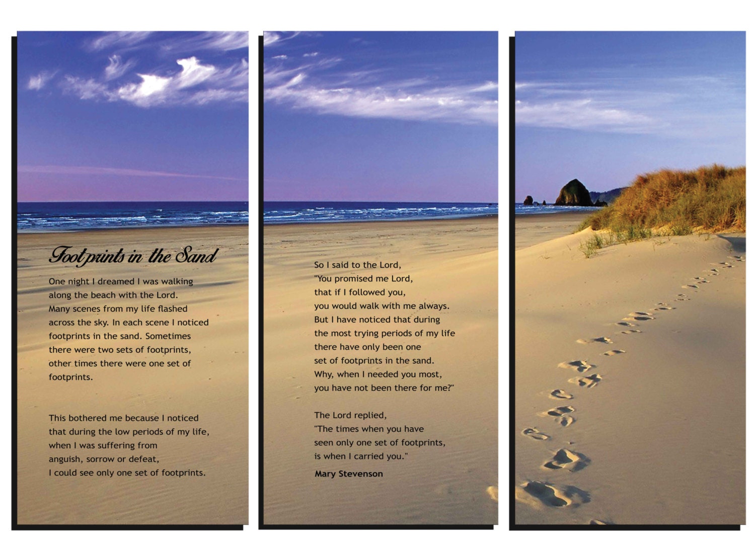 Footprints in the Sand Wall Art Poem Framed 3Panel
