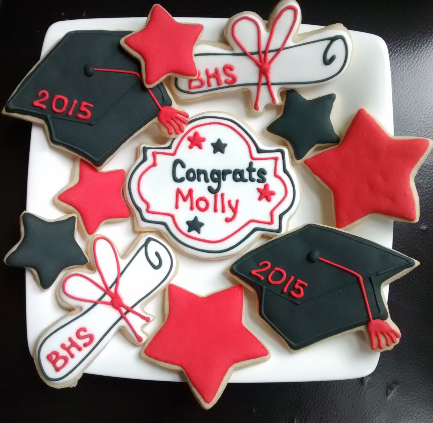 Graduation hat diplomastars sugar cookies decorated with
