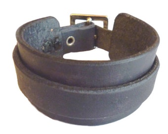 Wide Leather Cuff ( width 30 mm) with thinner leather strap (13 mm) and nickle buckle