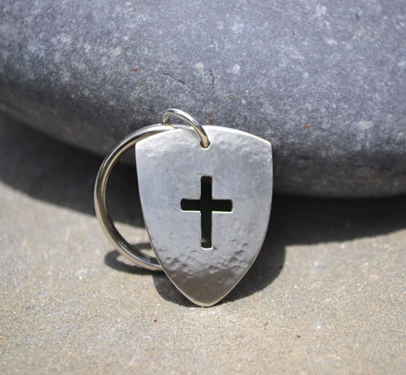 Shield with Christian Cross Cutout Keychain by LiftingFaith