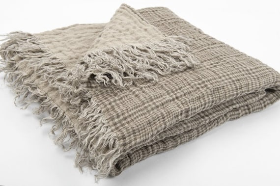 Throw blanket decorative throw linen wrap brown gray