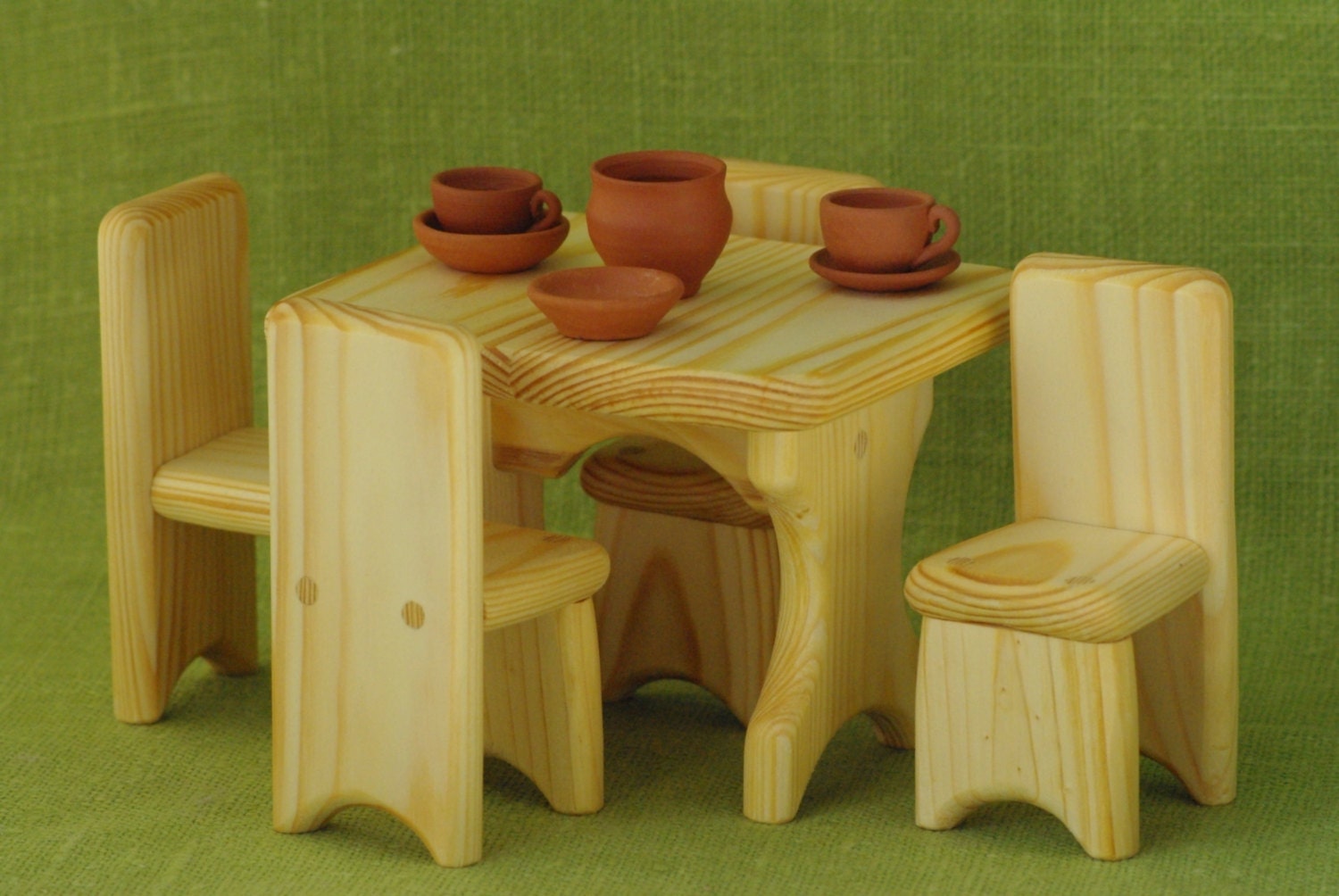 Set of Wooden table and chairs. Waldorf wooden toys. Natural