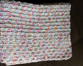 Clearance! Multicolor hand knitted baby blanket.