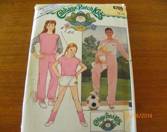 Vintage 1984 Butterick 6705 Sewing Pattern Cabbage Patch Kids Girls' Top, Vest, Shorts, and Pants, Size 12 - 14 Iron-on Transfers Included