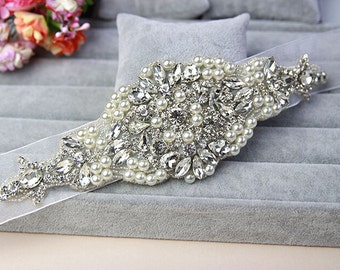 rystal bead applique,rhinestone Applique,bridal sash applique, rhinestone bridal headpiece, bridal belt (115-12)