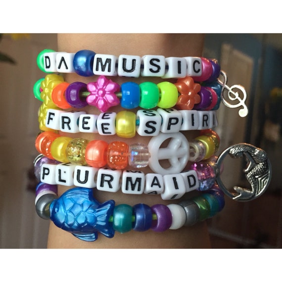 6 Rainbow PLUR EDC Festival Rave Kandi Bracelets by KandiiWear