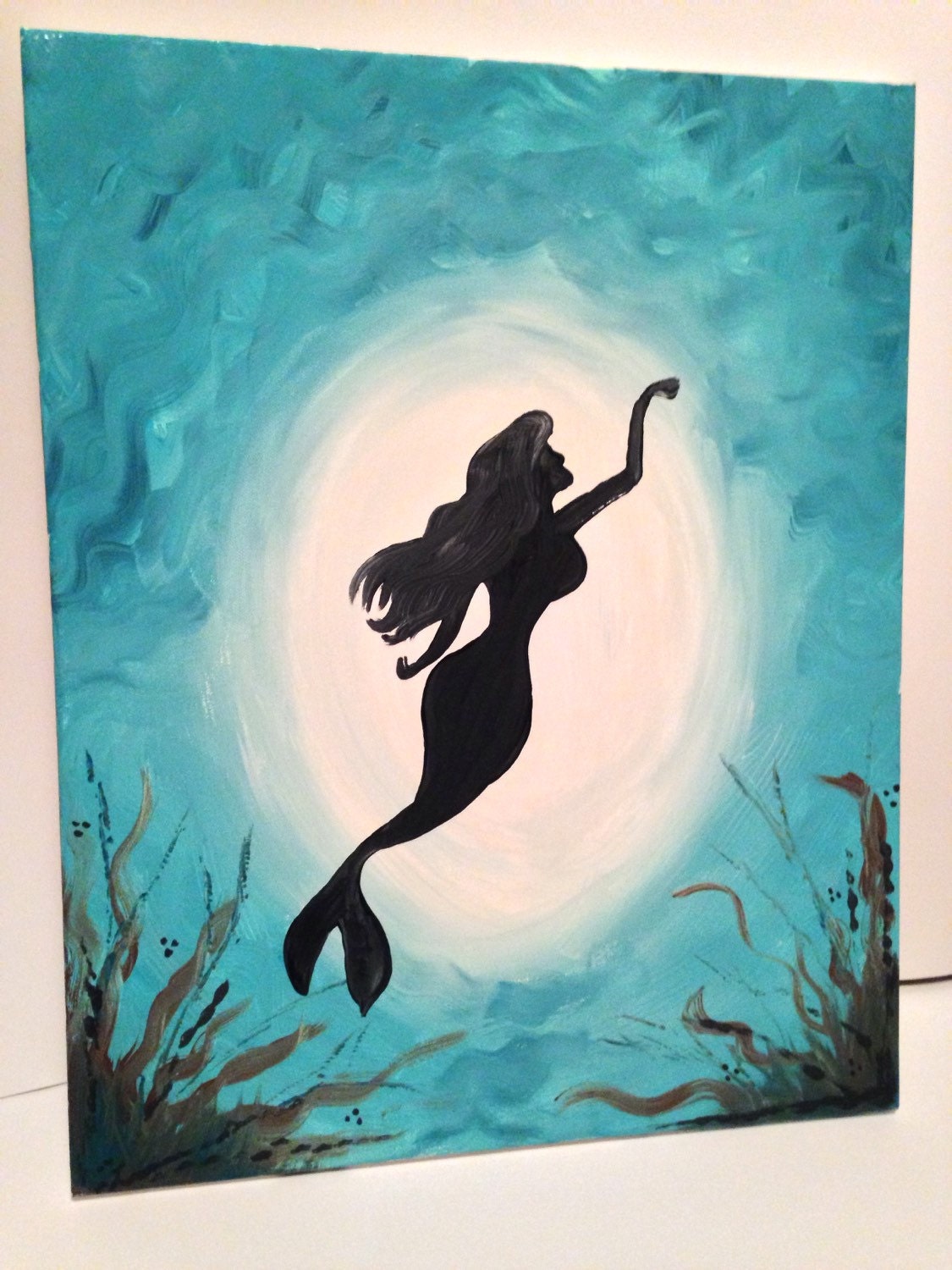 Painting of a mermaid under water acrylic by TwoPeasOnAPorch