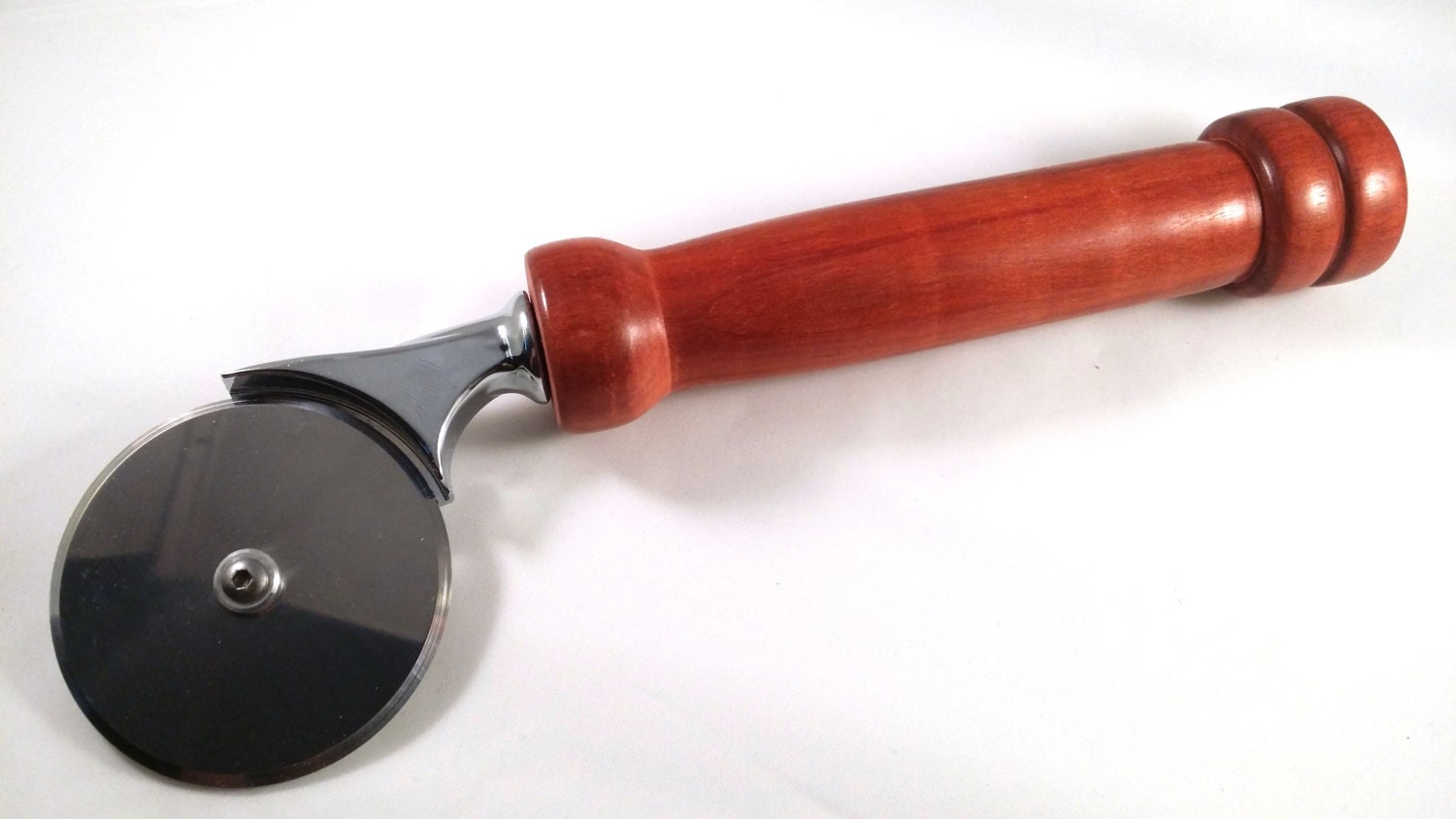 Custom handmade Pizza Cutter with Redheart Wood Handle