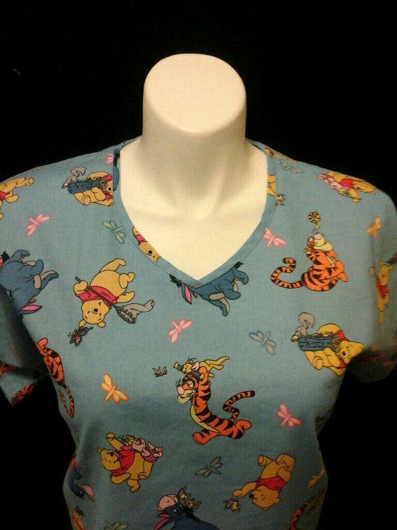 Winnie the pooh scrubs 100 % Cotton v-neck design by LionLetty