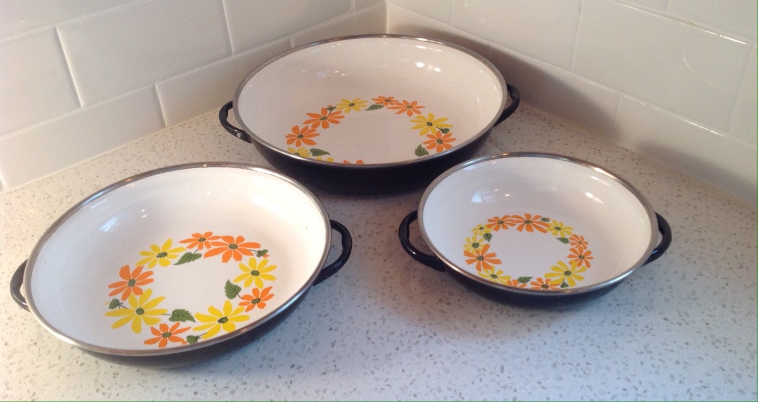 Ekco Country Garden Porcelain Cookware by MeMeandMeVintage on Etsy