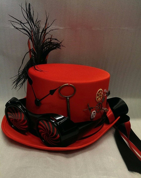 Steampunk Red Top Hat With Spiral Glasses Victorian Gothic Mad Hatter steampunk buy now online
