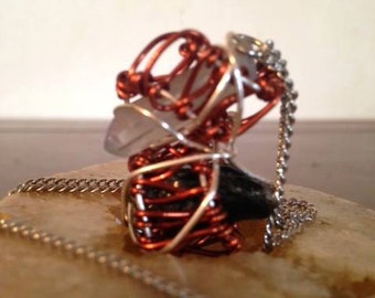 Wire Wrapped Smokey and Blue Quartz Necklace