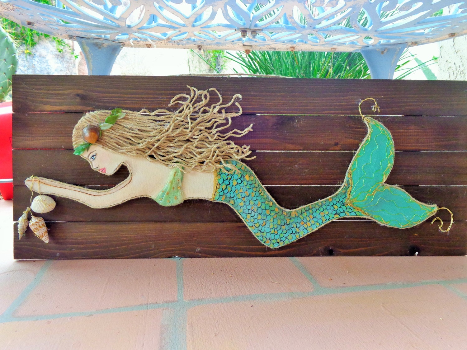 mermaid wood sign original mixed media beach art by