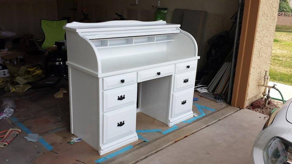Refinished White Roll Top Desk