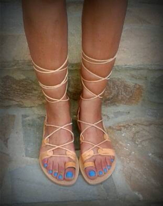Greek sandals Tie up gladiator sandals!leather greek sandals!natural ...