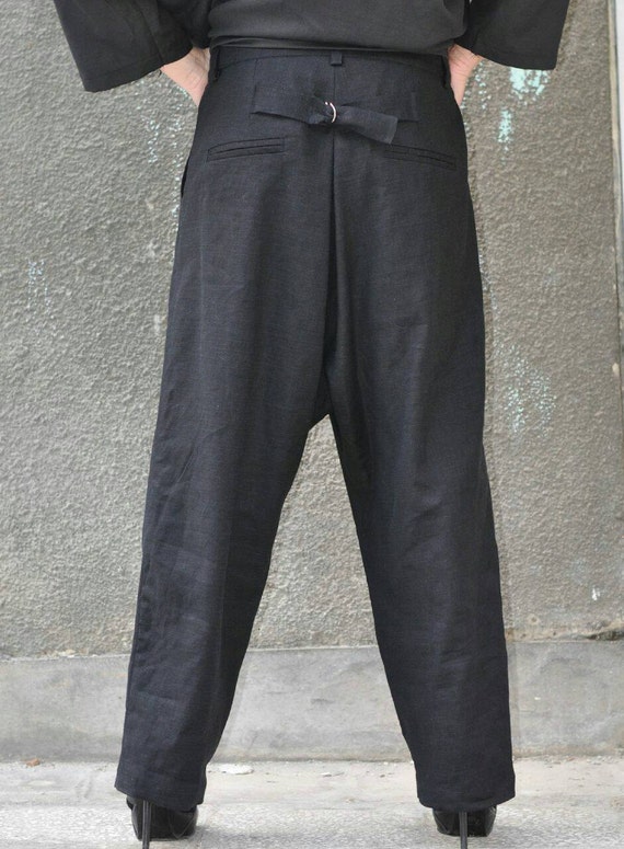 NEW Collection Loose Linen Black Harem Pants / Extravagant Linen Drop ...