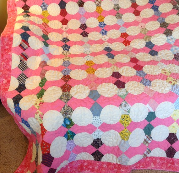 Scrappy Snowball Quilt Vintage Top Newly Quilted