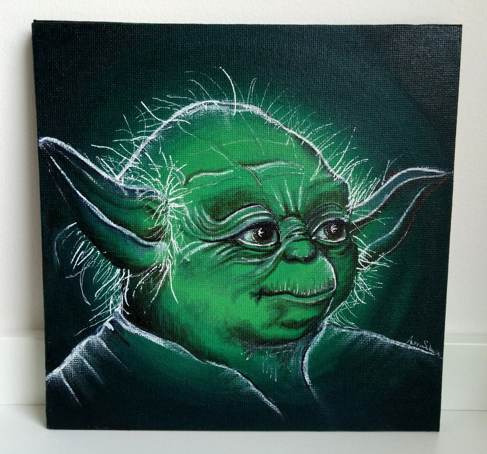 Yoda portrait Original painting Star wars art.