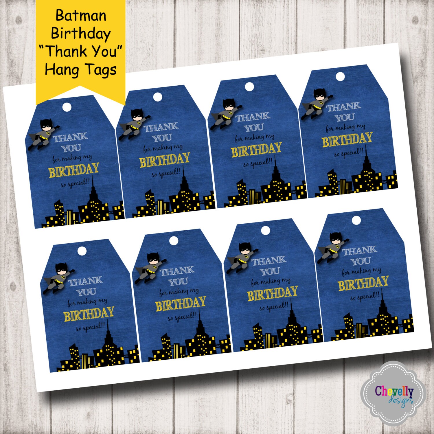Batman Birthday Thank You Hang Tags Printable HT007