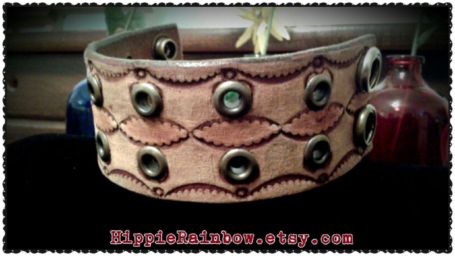handmade leather painted and embossed bracelet by HippieRainbow