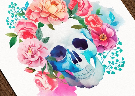 Floral Skull Art Print Instant Download by DecorartDesign on Etsy