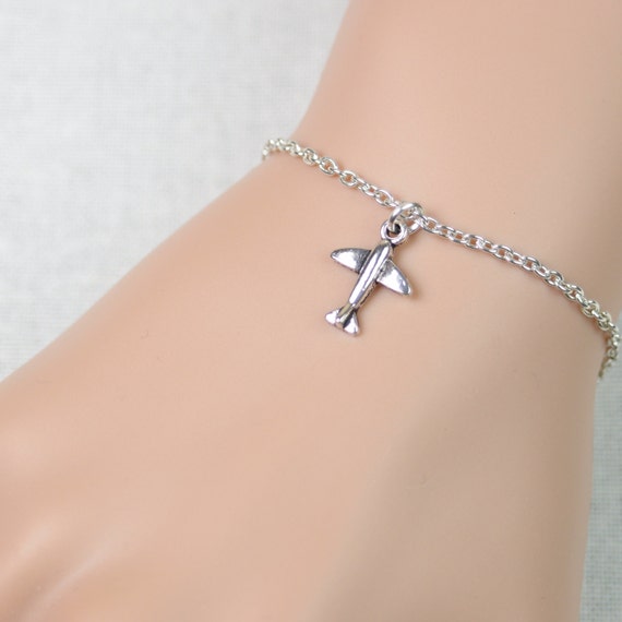 tiny airplane bracelet silver airplane charm on silver plated