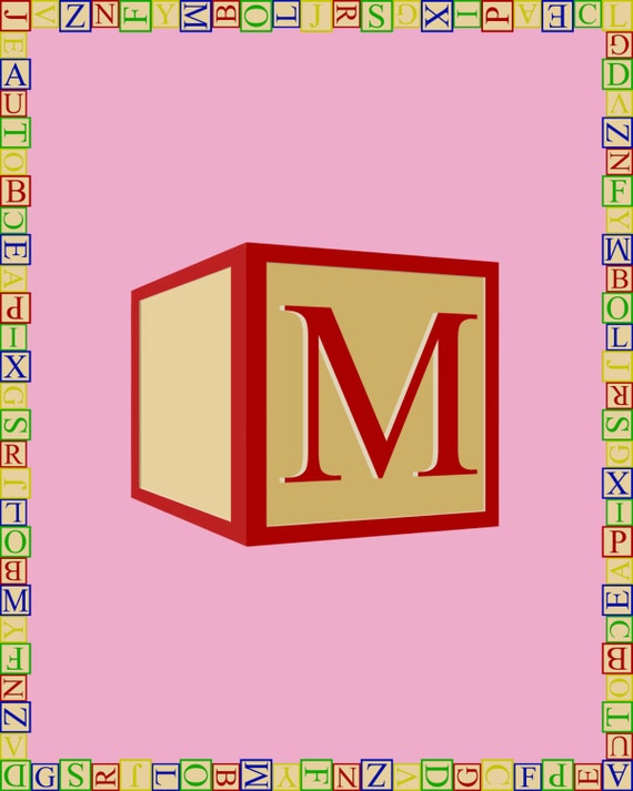 3D Letter M Block Digital Painting Print 8 x by ArtistsEndeavour