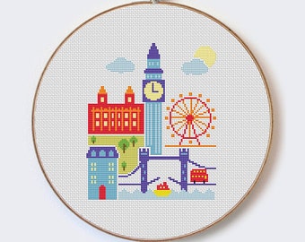 London - modern cross stitch pattern - PDF format - instant download Buy 2 Get 1 Free