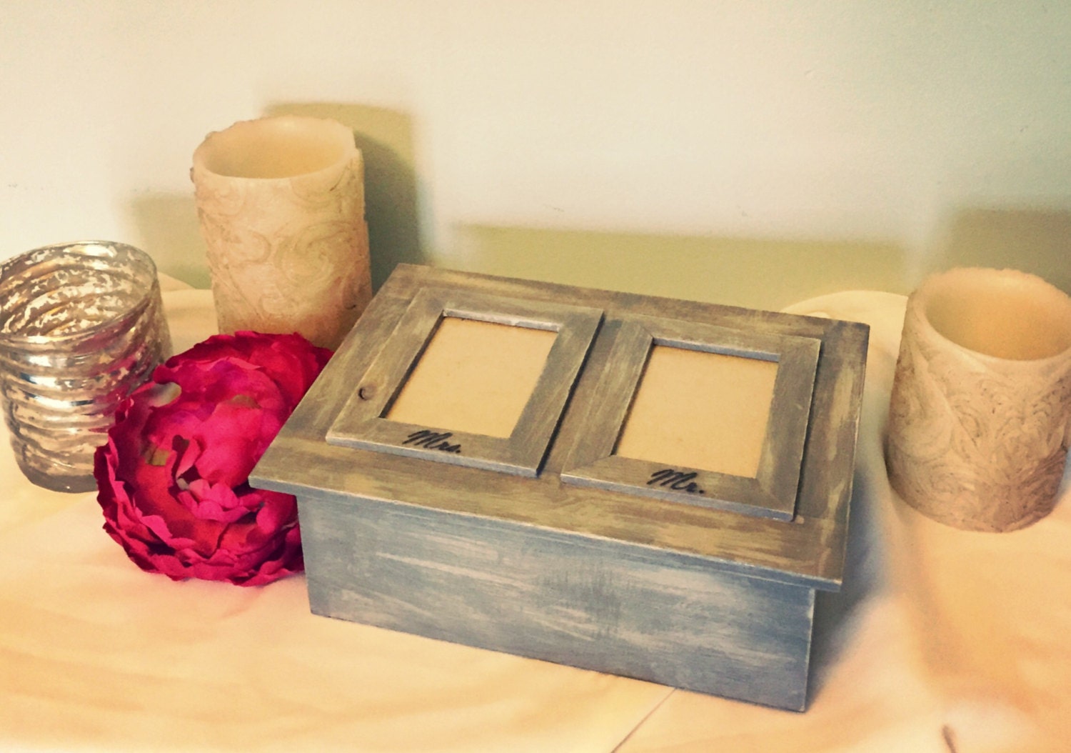 Vintage card box with double frame rustic by KhaoticHopeCreations