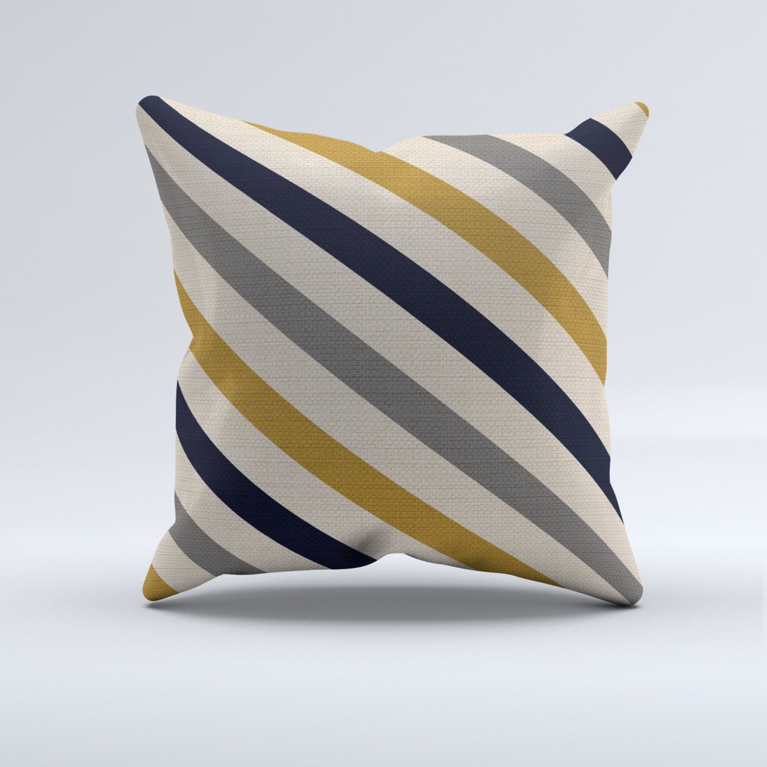 Blue gray mustard and creme striped throw pillow throw