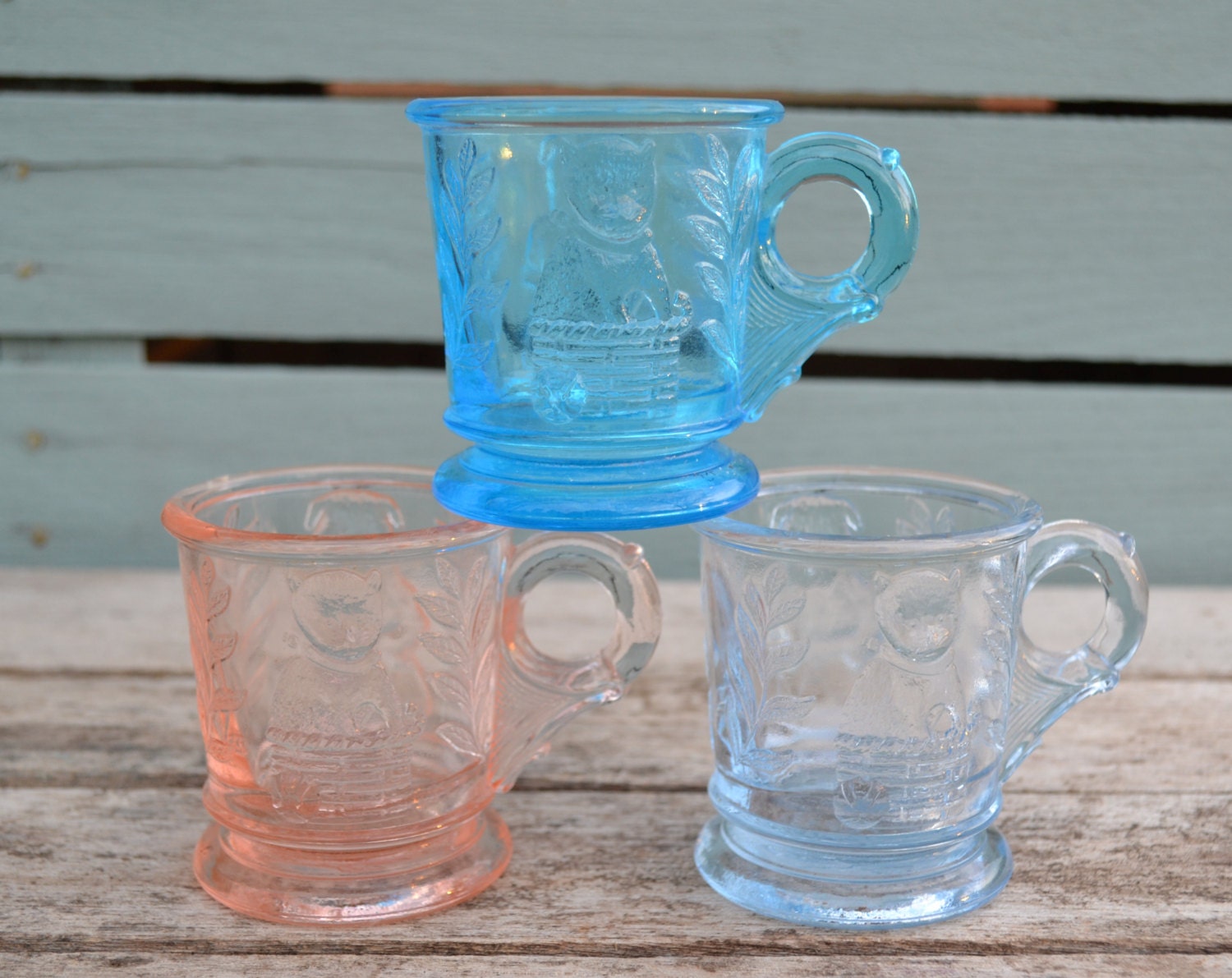 Vintage Mosser Depression Glass Mugs. Toy by LlamaPieVintage