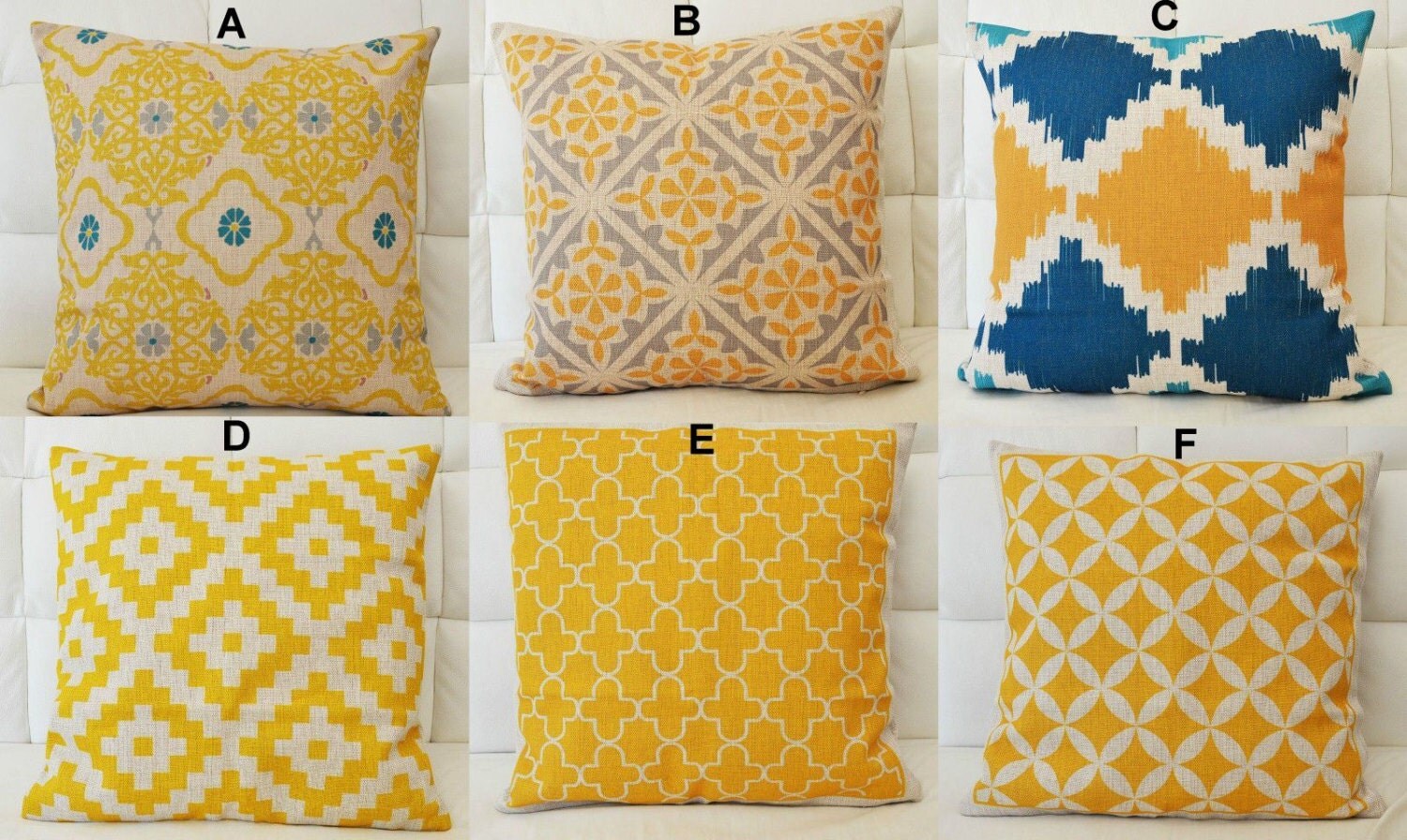 Yellow Blue Vintage Linen Cotton Cushion Cover by TheSweetHome