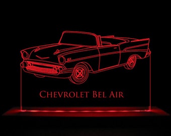 1957 Chevrolet Bel Air Edge Lit LED Acrylic Light Up Sign Desk Model Night Light