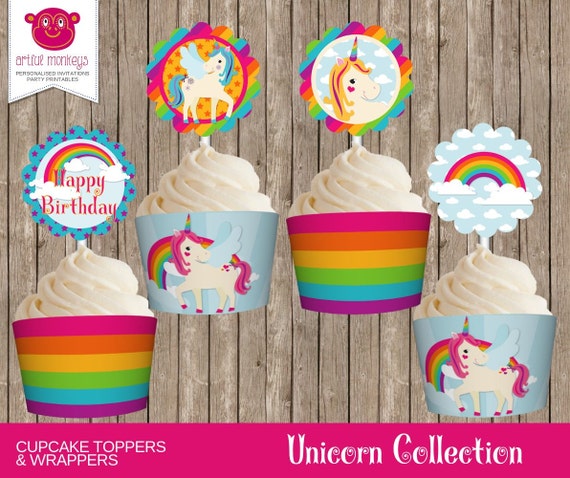 printable unicorn cupcake toppers and wrappers by artfulmonkeys