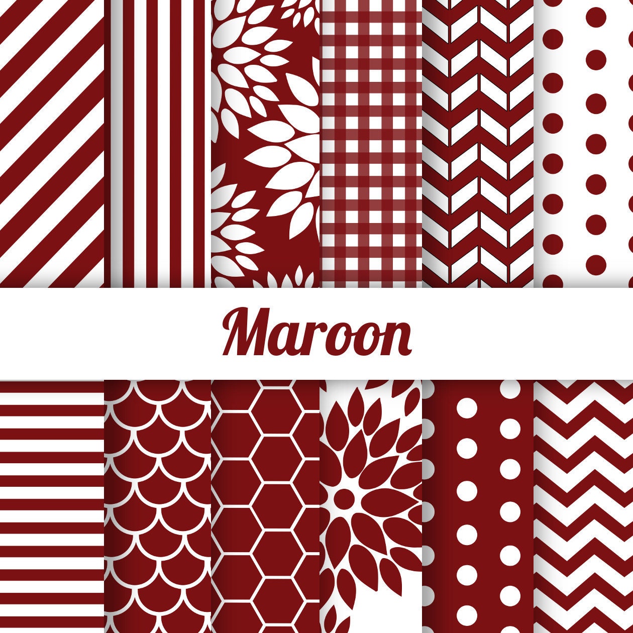 50% OFF Maroon Digital Paper Scrapbook Paper Maroon White