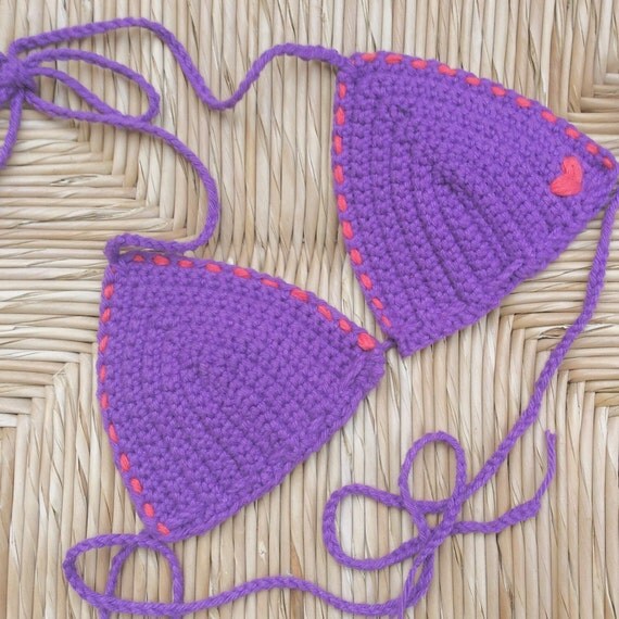 Items similar to Crochet bikini top heart lover 100 cotton on Etsy