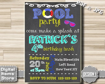 Pool Party Invitation Boy - Birthday Invitation Pool Party - Pool Party Invites - Birthday Invitations Pool, Invitation Boy, Boys Invitation