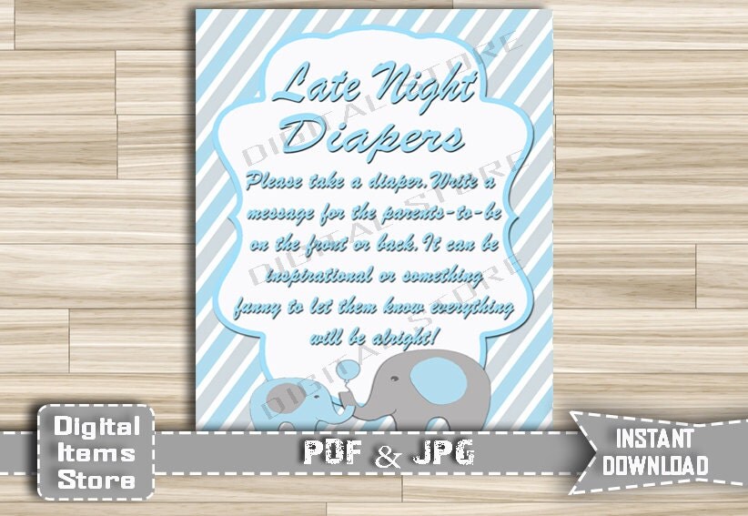 Baby Shower Late Night Diapers Peanut Printable Diaper