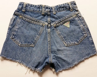 25 inch waist-----Vtg 80's High waist cut off denim shorts