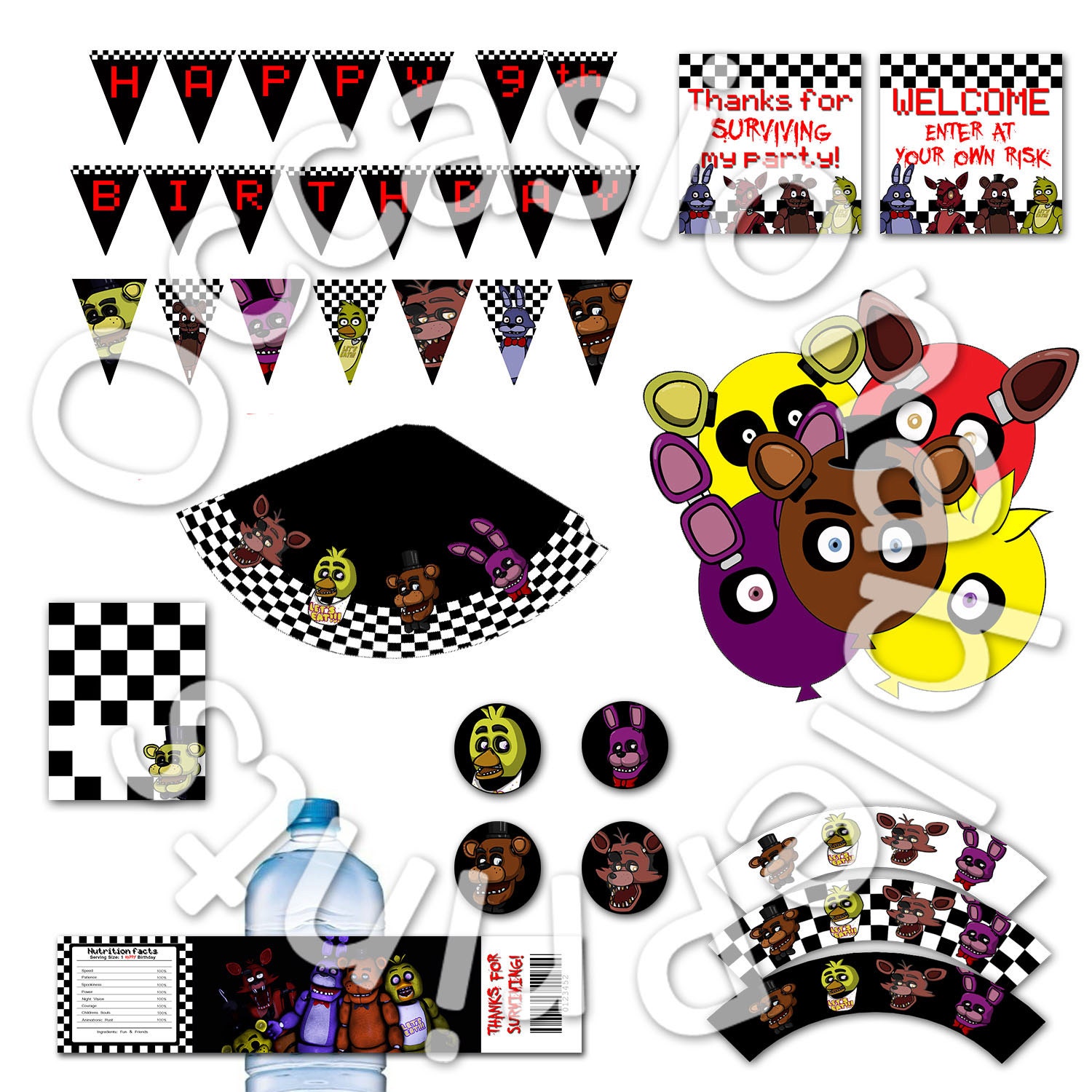 PRINTABLE FNAF Party Pack Includes 8 items by PogoParties