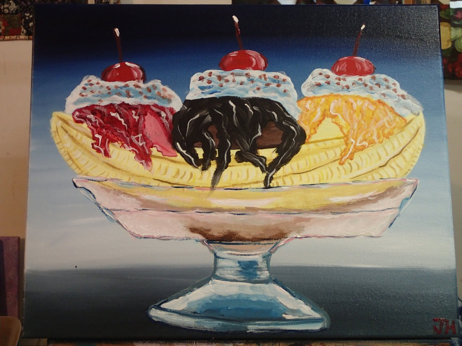 Original Acrylic Banana Split Painting by BrilliantColorsbyJen