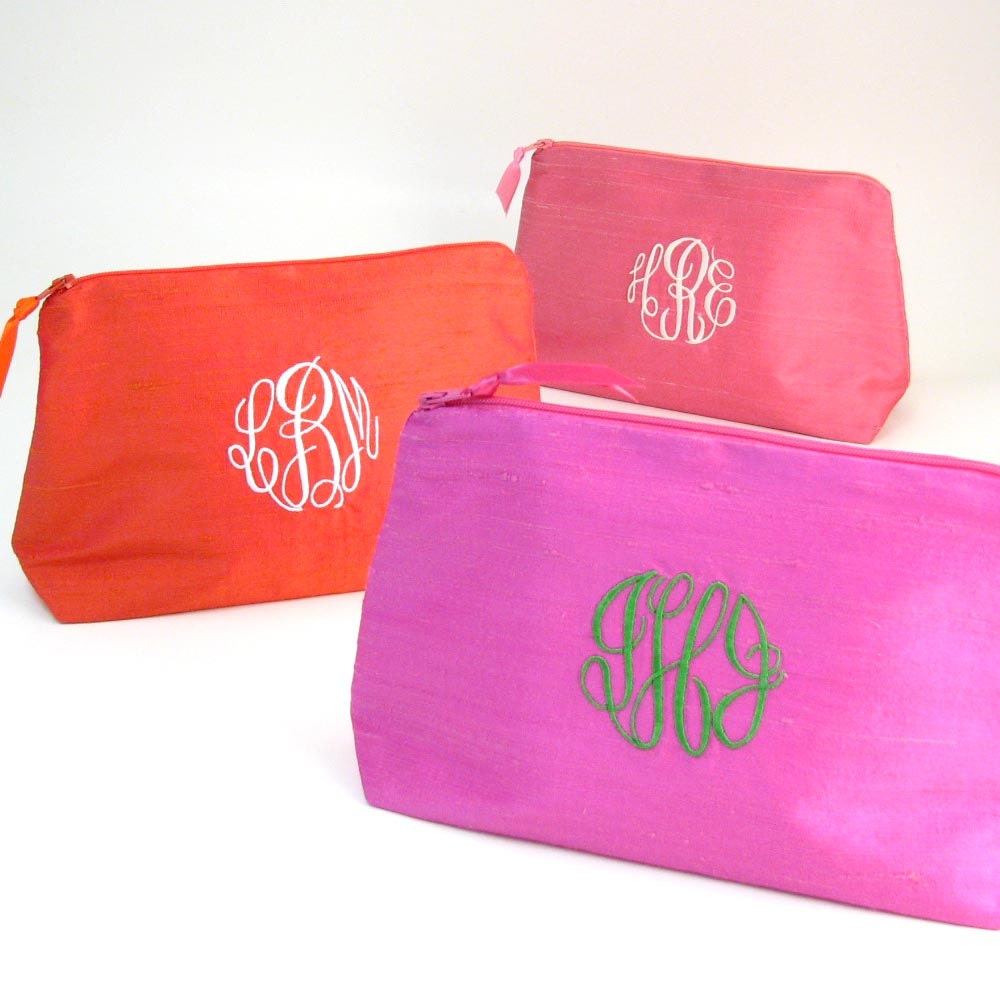 Monogrammed Silk Cosmetic Bag Silk Makeup Case Personalized