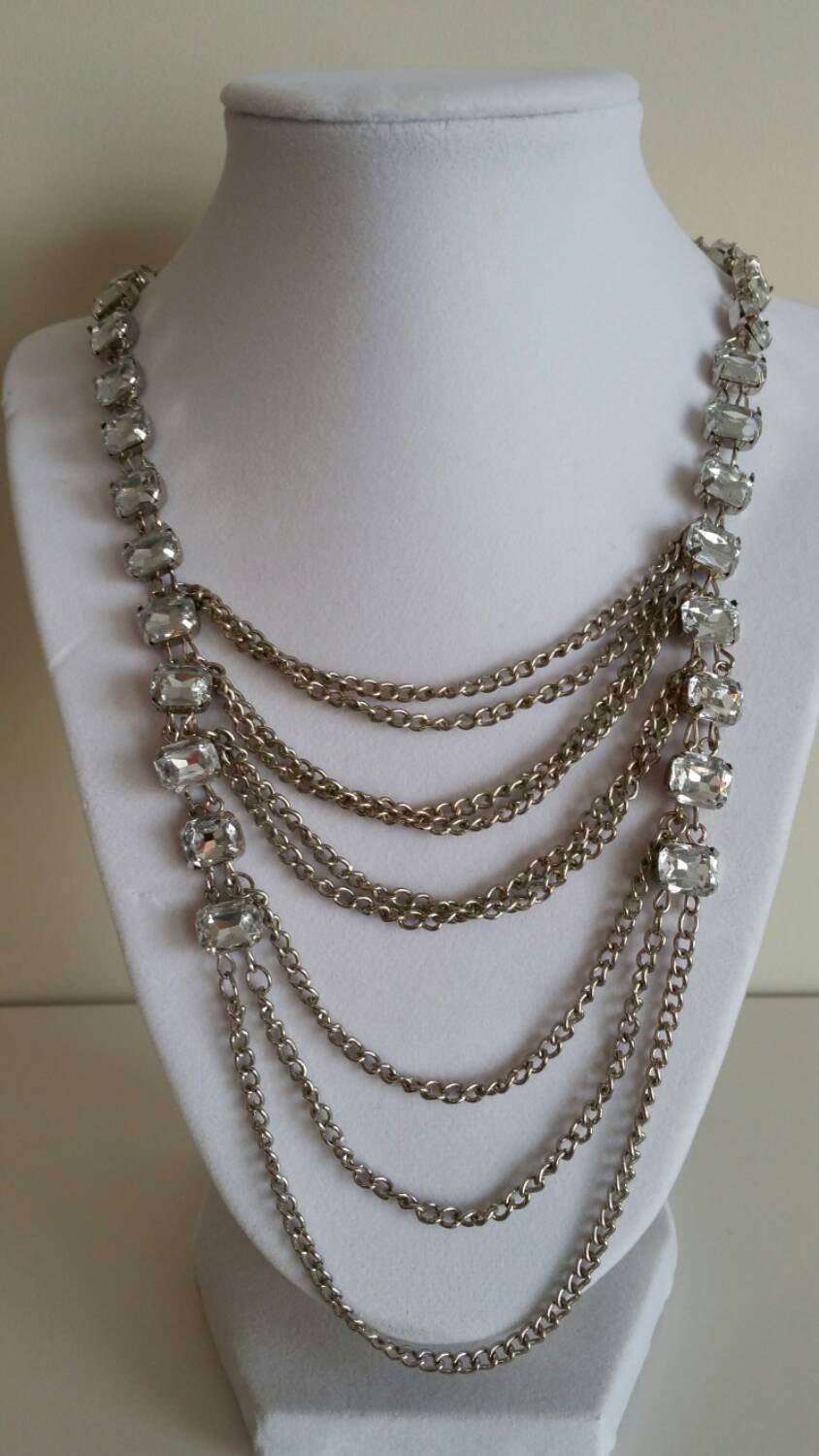 Vintage Silver Statement Necklace Crystal by VintageinMyDreams