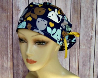 Womens Surgical Scrub Caps-Ponytail Scrub Hat-Whales-Chic2Surgery